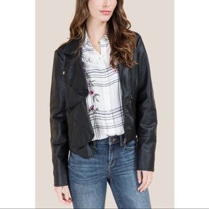 Francesca’s Front Ruffle Leather Jacket NWT